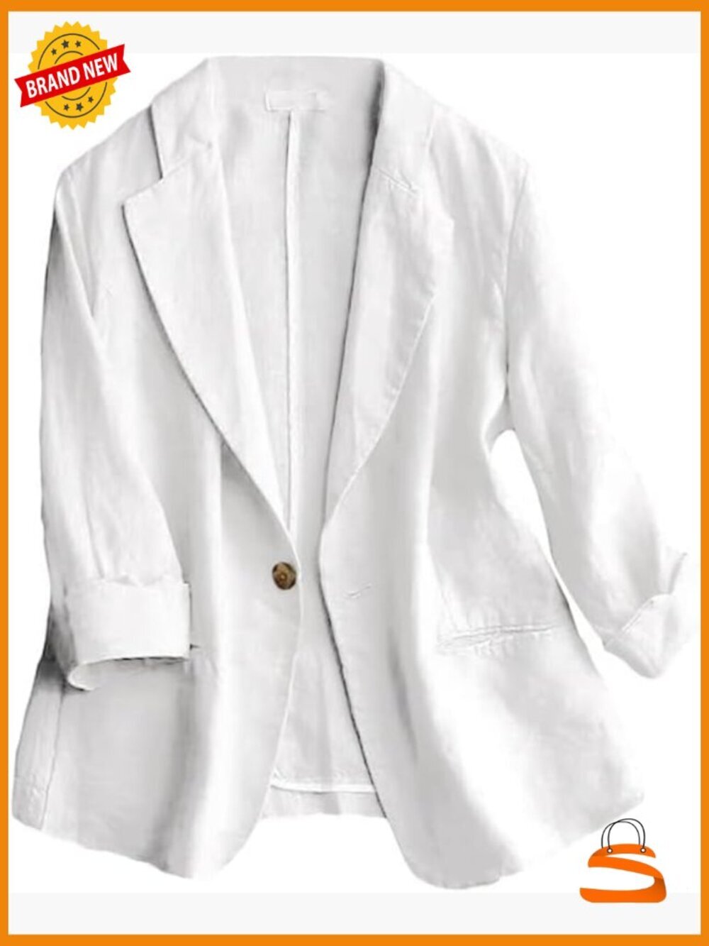 Women's 3/4 Sleeve Blazer Linen Blend Lightweight Spring Summer Office Jacket